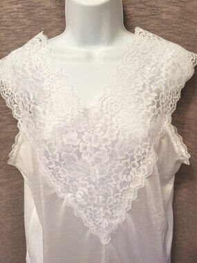 VTG Collections Etc Women Lingerie Top White Sheer Lace Yoke Cami Coquette Angel